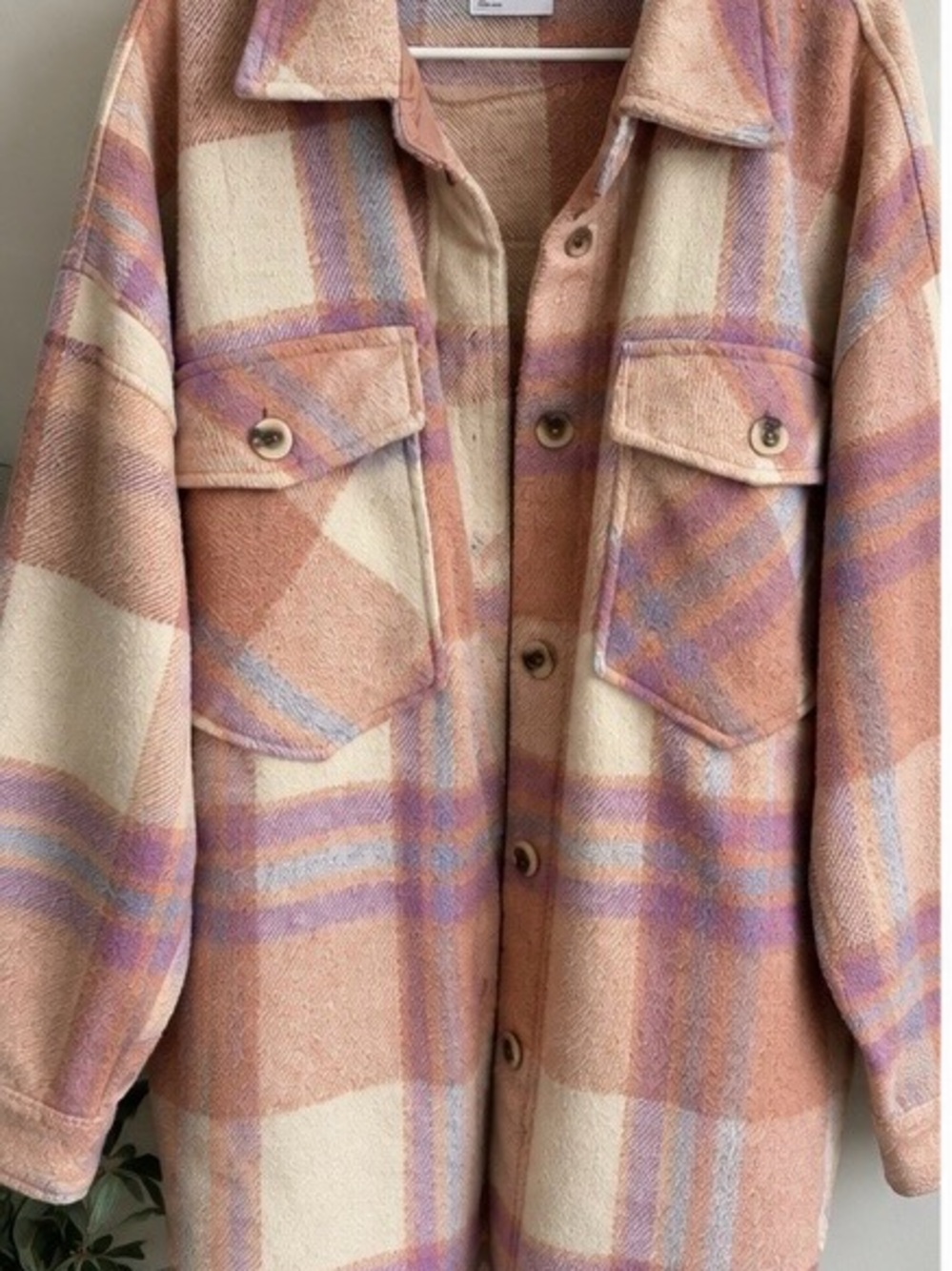 SO Plaid Shacket in Peach, Cream & Lilac